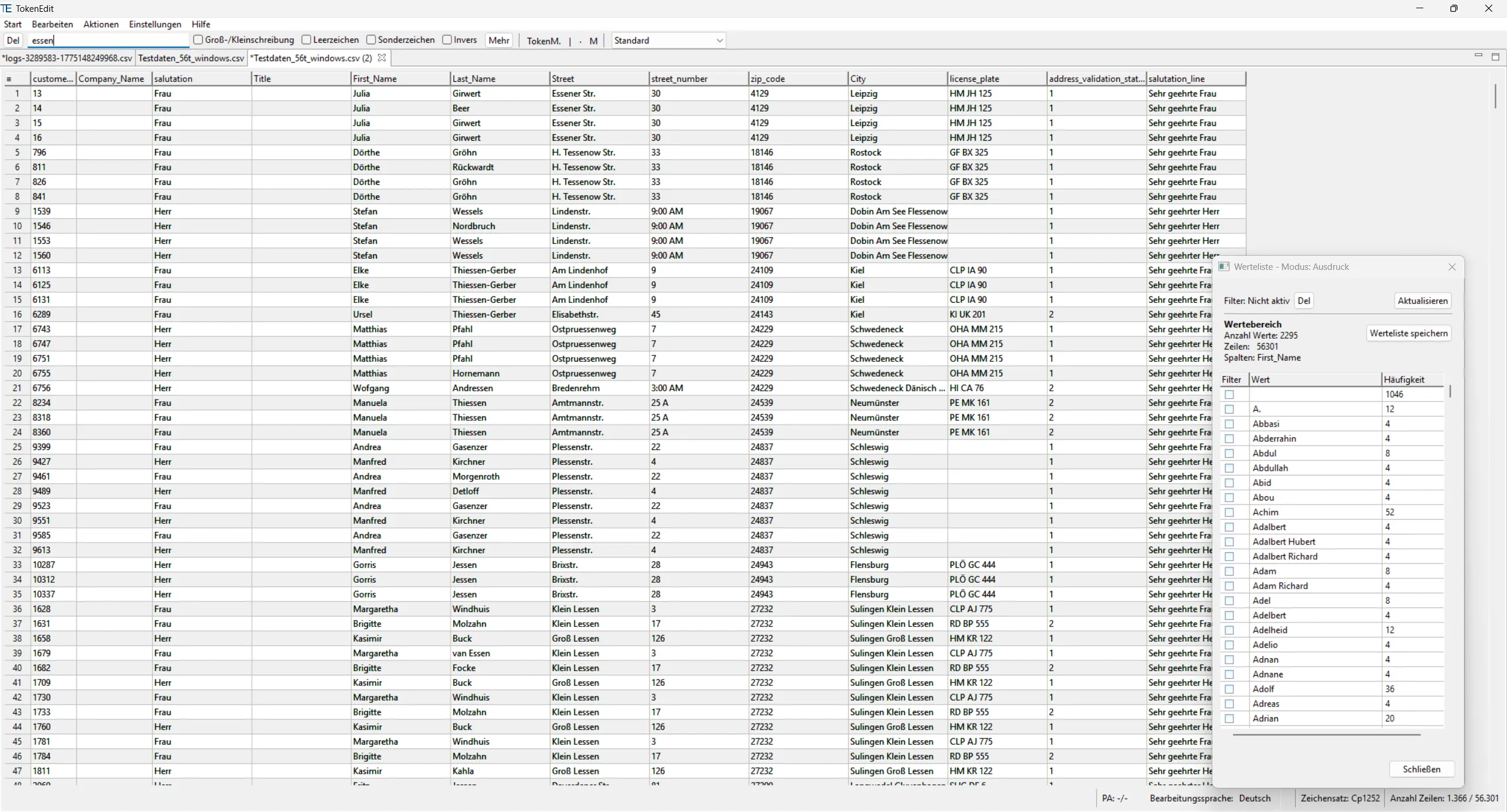 TokenEdit: Dateneditor mit Tabellenansicht, Filtern und Werteliste