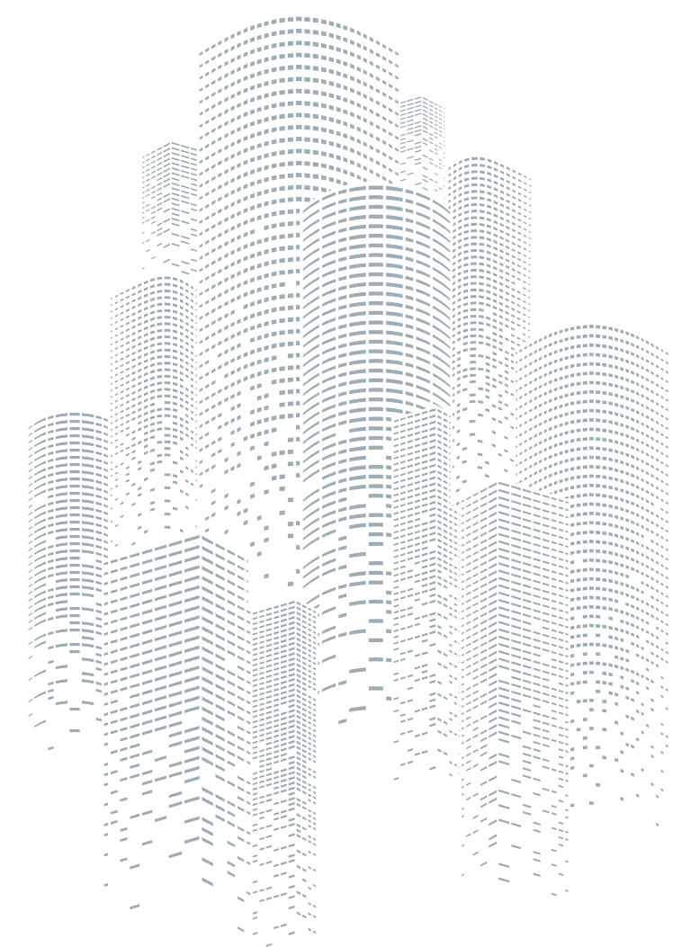 Stilisierte digitale Skyline: Metapher für digitale Transformation, Dateninfrastruktur und vernetzte Systeme